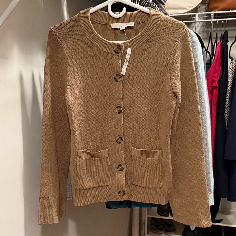 LOFT 100% cotton chic Tan Button-Up Cardigan